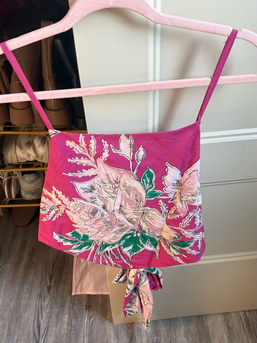 Fuchsia Floral Tie-Front Cami Top - Picture 1 of 2